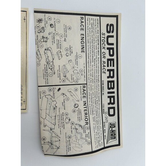 Jo-Han 1/25 Scale PLYMOUTH SUPERBIRD Stock Or Race original Decal, Ins￼truction - Picture 3 of 5
